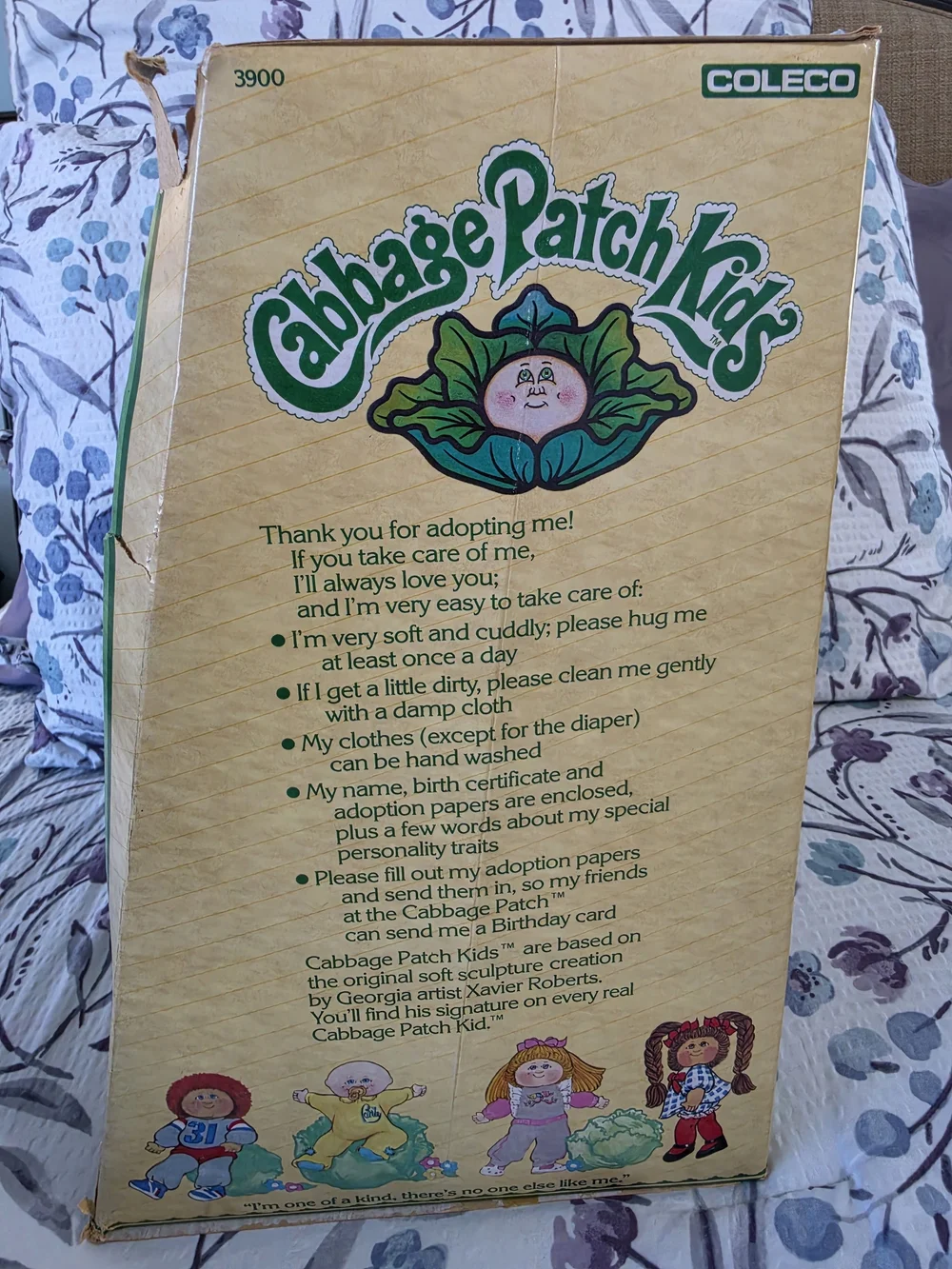 Cabbage Patch Kids 1980s Blonde Curly Hair, Flower Overalls Doll in Original Box